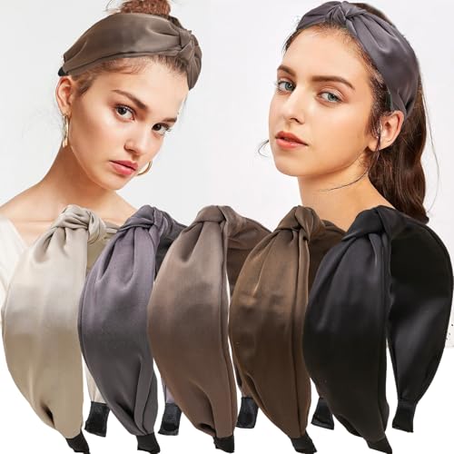 5Pcs Coffee Series Silk Knotted Headbands for Women