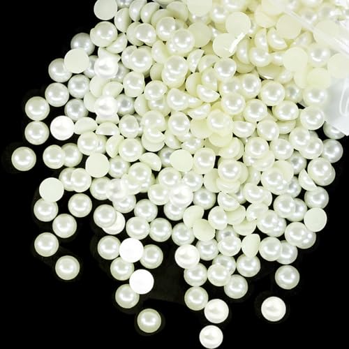 qiipii 110pcs 12mm Beige White Half Pearl Beads for Nail Art Crafts and DIY Jewelry - Bulk