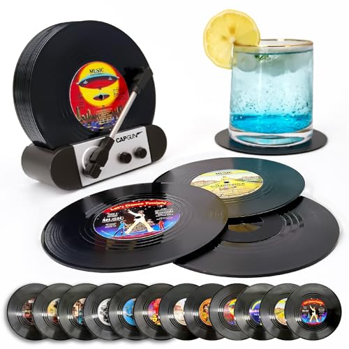 12-Pack Retro Vinyl Record Coasters for Music Lovers
