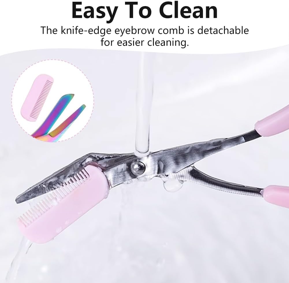 Professional Eyebrow Trimmer Scissors - 2-in-1 Stainless Steel Cutter & Comb Tool for Men & Women | Pink