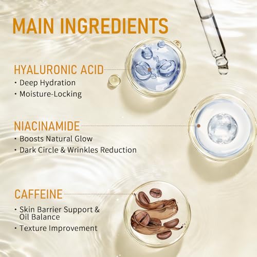 KIUORET 3-Piece Anti-Aging Face Serum Set: Caffeine, Niacinamide & Hyaluronic