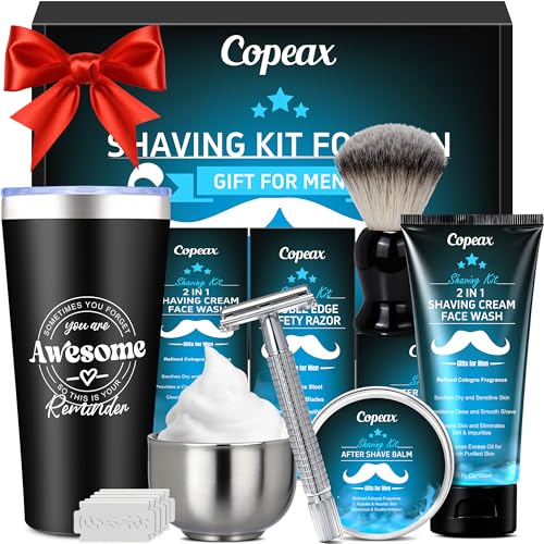 Shaving Kit for Men,Mens Shaving Kit w/Natural Cologne Shaving Cream,Balm,Bowl,Tumbler Cup,Mens Self Care & Grooming Valentines Fathers Day Birthday Gifts for Men Dad Him Boyfriend Christmas Gift Set