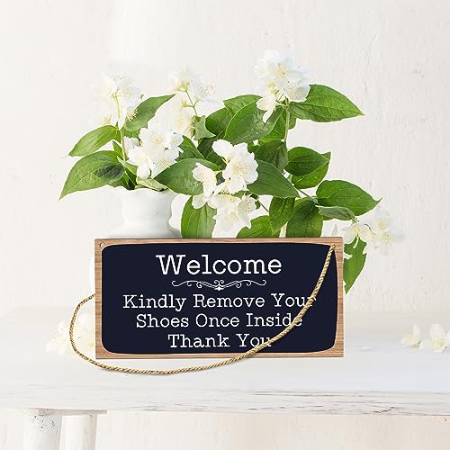 Wooden Welcome Sign - Kindly Remove Your Shoes Plaque | Retro Home Decor