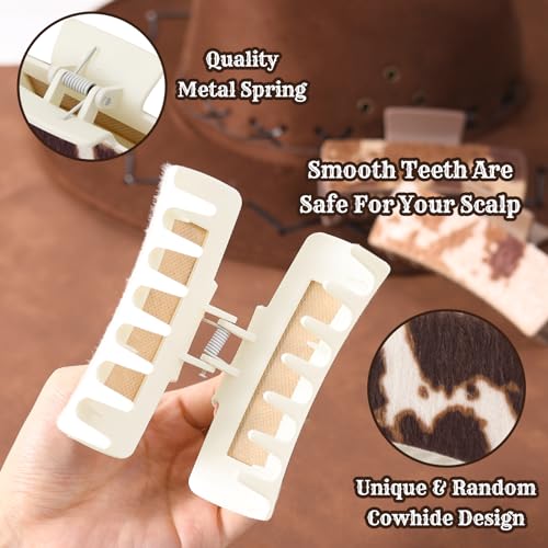 Yussti Faux Cowhide Hair Clips for Women - 4 Inch Claw Clips