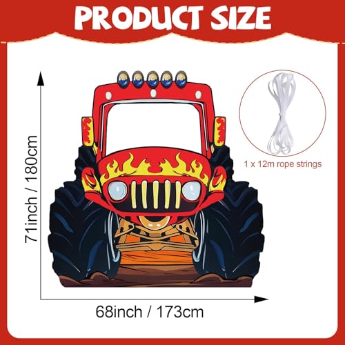 Monster Truck Photo Backdrop - 71 x 68 Inch Party Banner for Kids