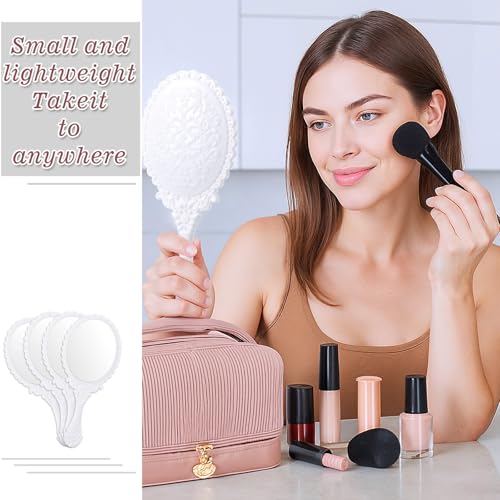 AojSup 16 Pack Vintage Handheld Mirrors - Princess Floral Embossed White Vanity Set