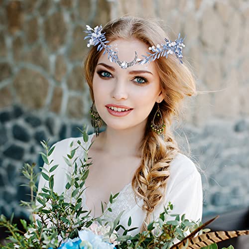 MOSTORY Handmade Silver Floral Crown Headband for Weddings