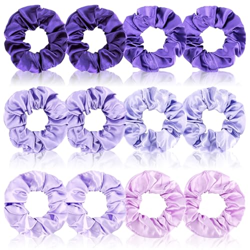 CUBACO 12-Piece Satin Hair Scrunchies - Soft Elastic Hair Ties