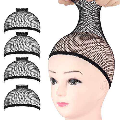 Fandamei 4PCS Nylon Mesh Wig Caps - Open End Black Hair Caps