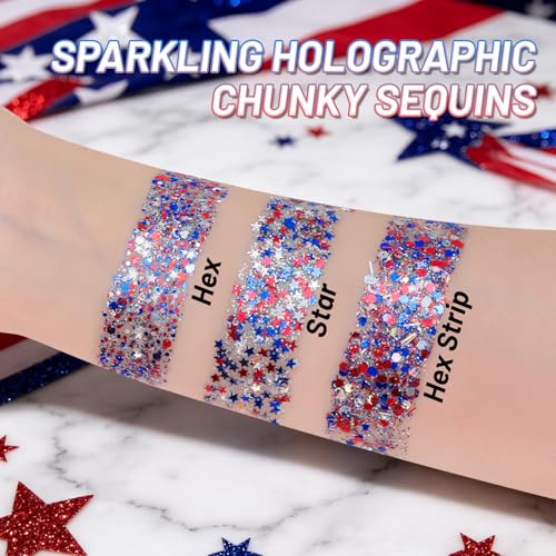 CAHOTO Flag Star Glitter Gel - Red White Blue Star Face Body Hair Makeup