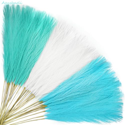 30pcs Light Blue Faux Pampas Grass Decor - 21.5in Artificial Vase Filler