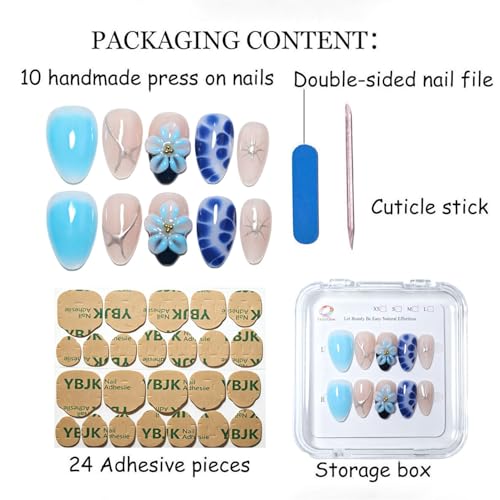 EasierGlow UO09 Short Almond Press On Nails - 10Pcs Y2K Design