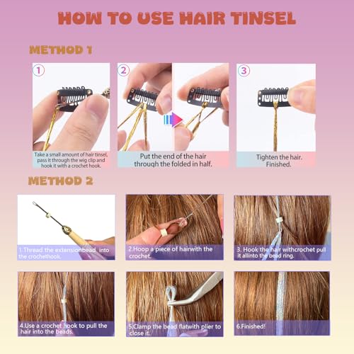 GTTUKK Fairy Hair Tinsel Kit - 6000+ Strands, 20 Colors, 48-inch Glitter Hair Extensions