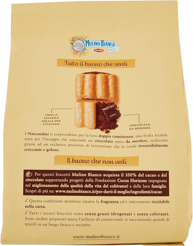 Mulino Bianco Chocolate Biscotti Frollini Nascondini 330g - Crunchy Snack for Breakfast