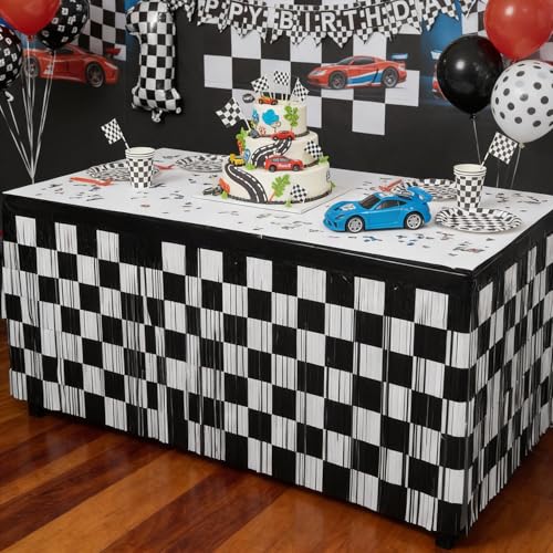 Race Car Tinsel Fringe Table Skirts - 2 Pack, 29.5 x 108 Inch