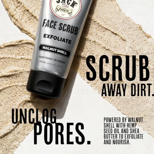 Jack the Barber Men's Face Scrub with Walnut Shell Exfoliator, 5.1 fl oz
