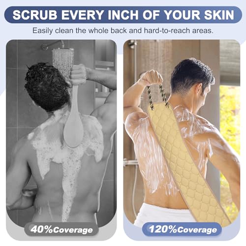 Eaxun 39-Inch Exfoliating Back Scrubber for Shower - Beige Dual Handle