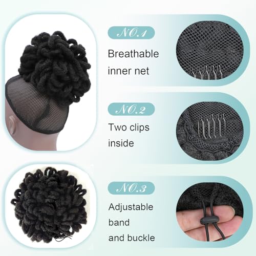 Abellee 8-Inch Faux Loc Petal Bun - 2-Piece Afro High Puff Ponytail Set