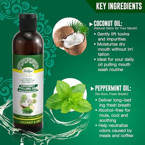 Liillya Organic Coconut Oil Pulling Mouthwash with Essential Oils - 8 oz