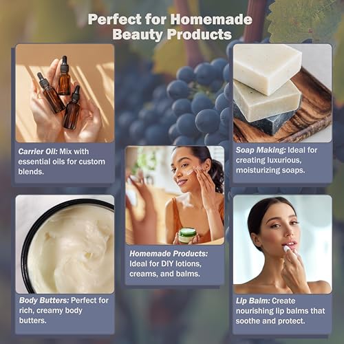 Plant Guru 100% Pure Cold Pressed Grapeseed Oil, 16 fl. oz. for Skin & Hair