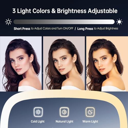 LOGUBYE Black Lighted Hand Mirror with 3 Light Colors, 6.2'' x 5.9'' Portable Makeup & Vanity Mirror