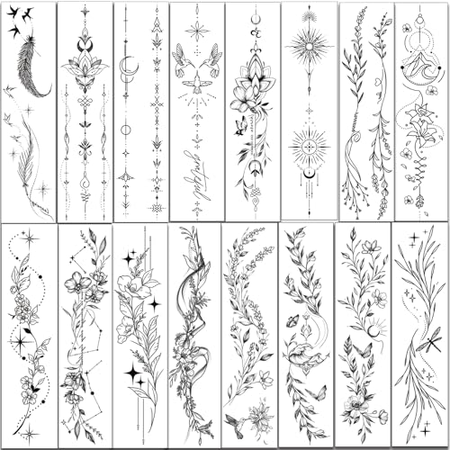 Tazimi 24 Sheets Black Flower Temporary Tattoos for Women & Girls