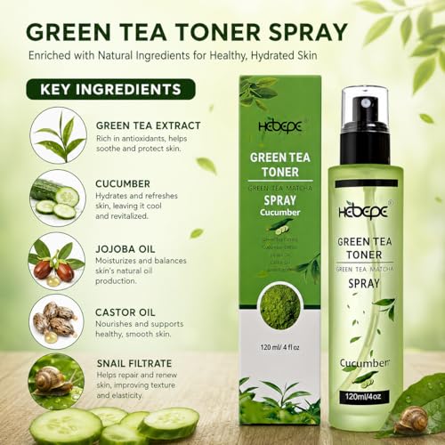 Hebepe Green Tea Matcha Facial Toner Mist with Lavender - 4.06 Fl Oz / 120ml