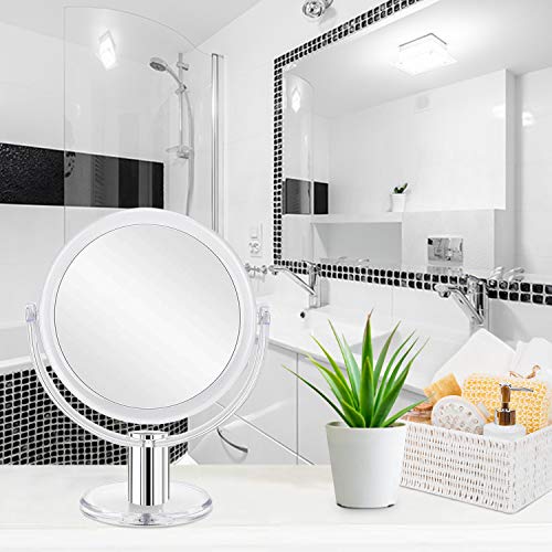 Fabuday 7'' Double Sided Makeup Mirror with 1x & 10x Magnification, Transparent, 9.2"L x 7.4"W