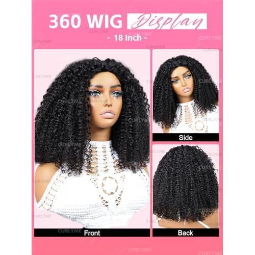 Curlyme Kinky Curly Half Wig Human Hair 3 In 1 Seamless Flip Over Half Wigs Human Hair Invisible Hairline Kinky Curly Headband Wig for Women 18 Inch