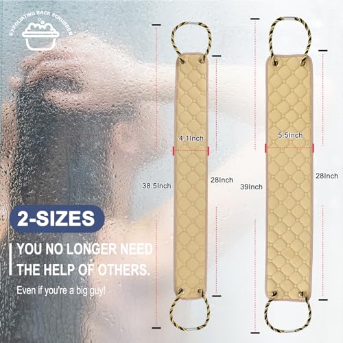 Eaxun 39-Inch Exfoliating Back Scrubber for Shower - Beige Dual Handle