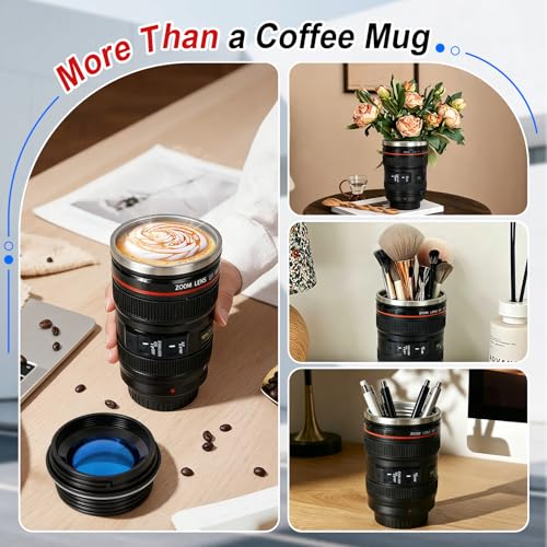 Camera Lens Coffee Mug - 13.5 oz Stainless Steel Travel Cup