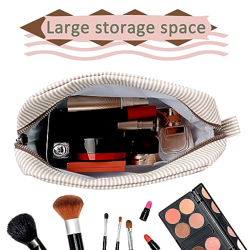 GFU Seersucker Cosmetic Bag for Women - Large Travel Makeup Organizer