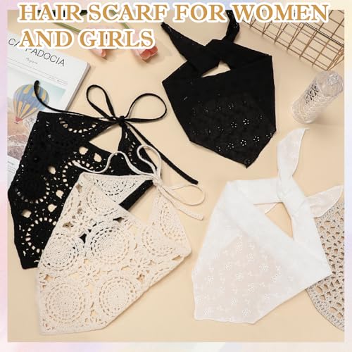 JATEBI 4-Pack Vintage Crochet Lace Triangle Head Scarves Women’s Hair Accessories
