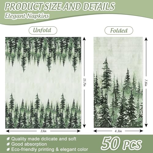 50 Pack Woodland Theme Guest Napkins - Watercolor Pine Trees
