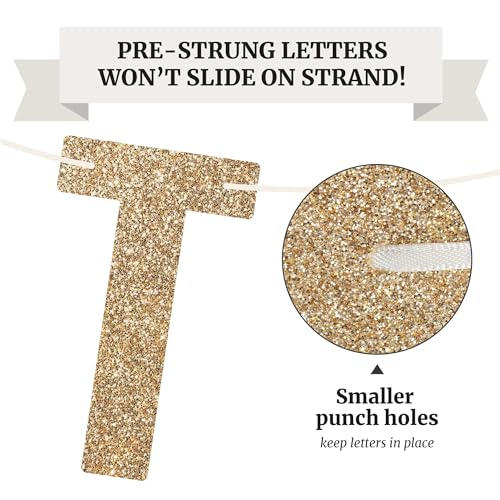 Pre-Strung Gold Glitter Happy Birthday Banner - 10 ft Party Decor