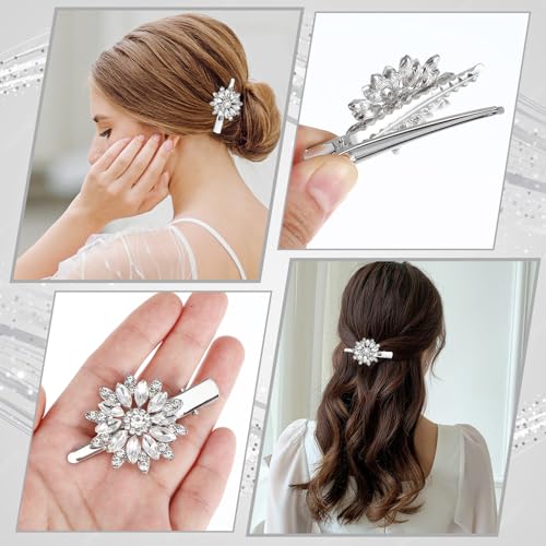 2 Pack Rhinestone Flower Hair Clips for Women Girls Jewelry Accessories