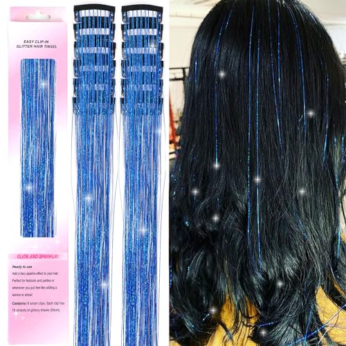 Hair Tinsel Clips 12 Pack Glitter Hair Extensions for Girls Women Kids
