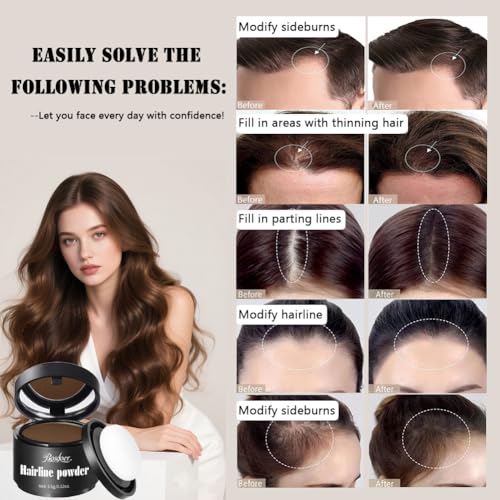 Bosdoer Black Hairline Powder for Bald Spots & Thinning Edges, Waterproof & Transfer-Resistant, Natural Matte Finish