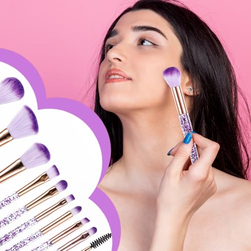 10 PCS Purple Crystal Glitter Makeup Brush Set for Professionals