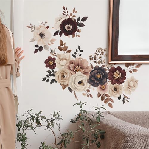Removable Peony Rose Flower Wall Stickers for Home Decor