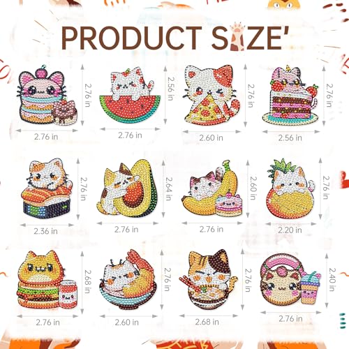 INCOK Cat Diamond Art Magnets - 12 PCS DIY Fridge Decor Kit
