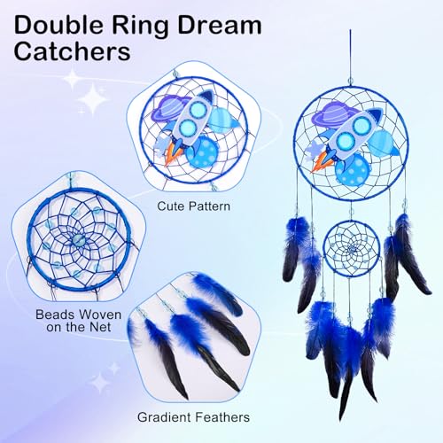 Dinosaur Dream Catcher for Kids - Handmade Feather Wall Decor