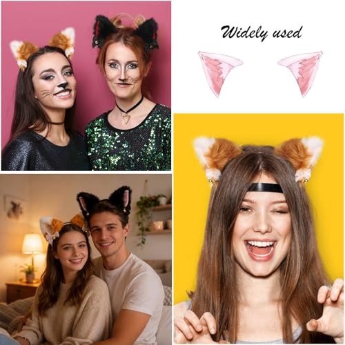 Black & Brown Plush Cat Ears Headband for Cosplay & Parties