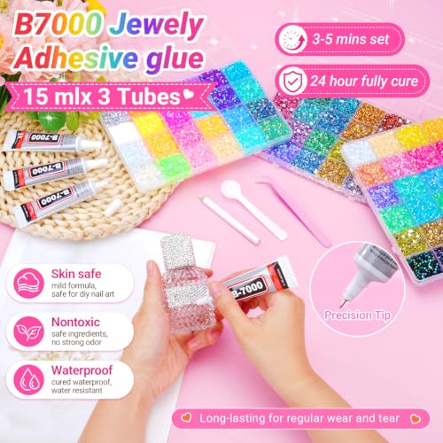 Atifober 102000PCS Bedazzling Kit with 72 Colors Rhinestones & Glue