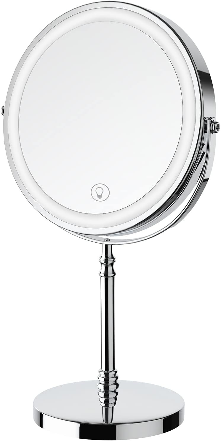 Double-Sided Makeup Mirror - 3000mAh Rechargeable Vanity Mirror | 1X/10X Magnification, Adjustable Brightness, 3 Colors