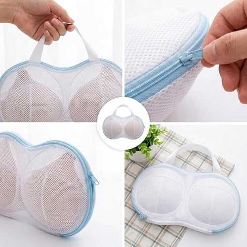 Set of 6 Reusable Bra Washing Bags with Zipper Closure