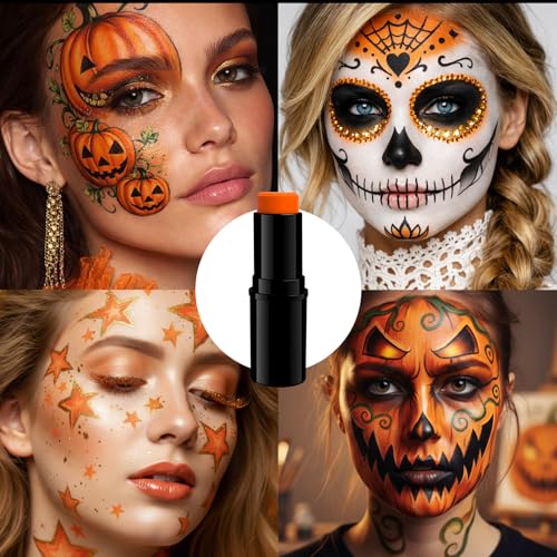 Orange Waterproof Face and Body Paint Stick - Non-Toxic Cream for Halloween & Sports