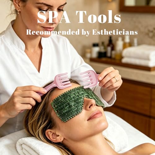 Gemshan Jade Eye Mask & Resin Scalp Massager Set – Green, 3-Piece Spa Kit