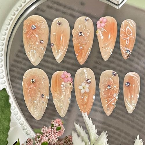 HaFLoNa Medium ApricotBlossom Clear 3D Gel Flower Nail Charms Set for Long Nails
