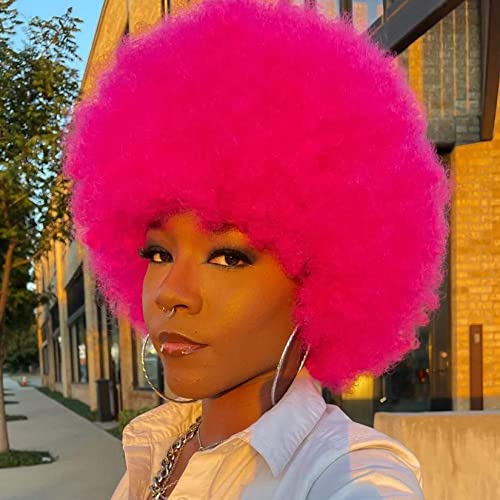 Andromeda 10-Inch Hot Pink 70s Afro Wig - Kinky Curly Heat-Resistant Fiber